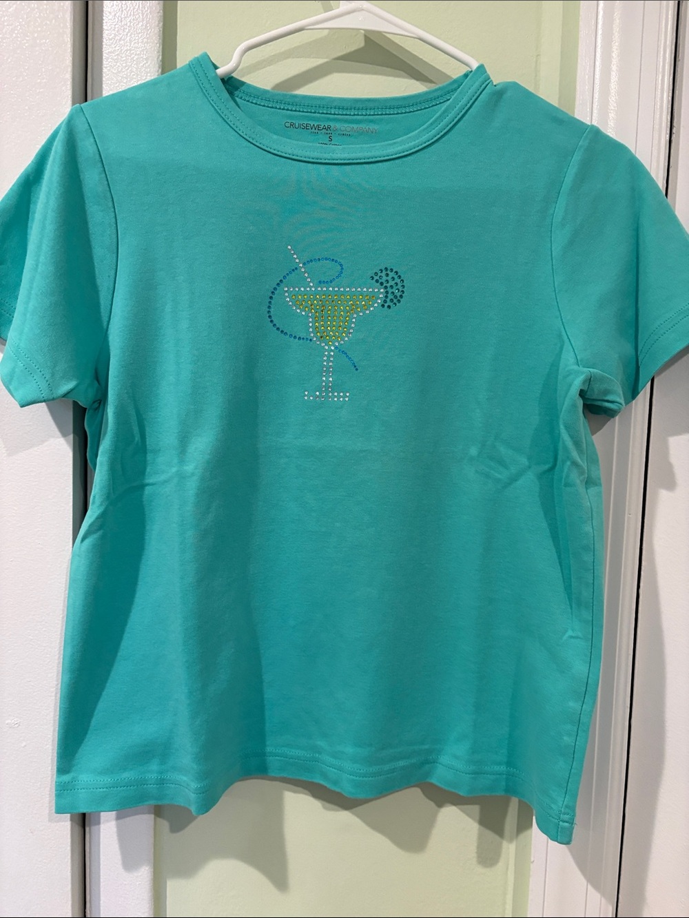 Girls' Turquoise Short Sleeve Tee with Rhinestone Cocktail